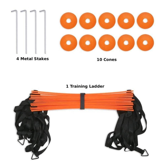 Vertent Football Training Equipment Set, Agility Ladder (6M) and 10 Training Cones